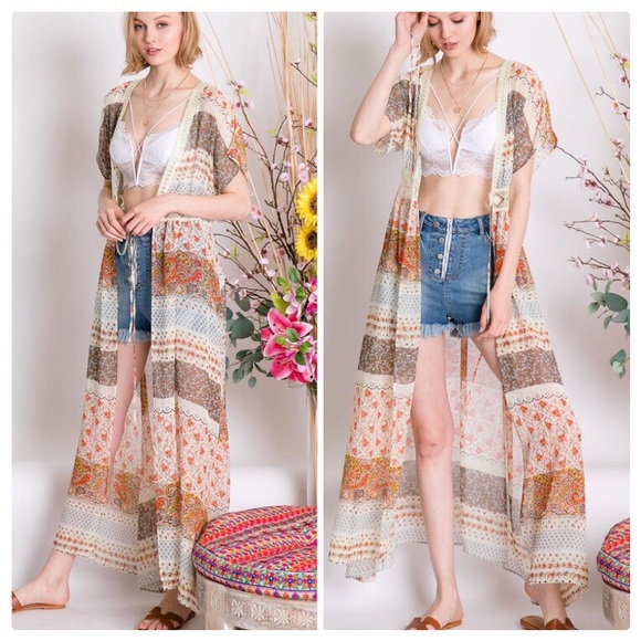 *CLEARANCE* Boho Country Kimono Maxi Cardigan - Picture 6 of 9